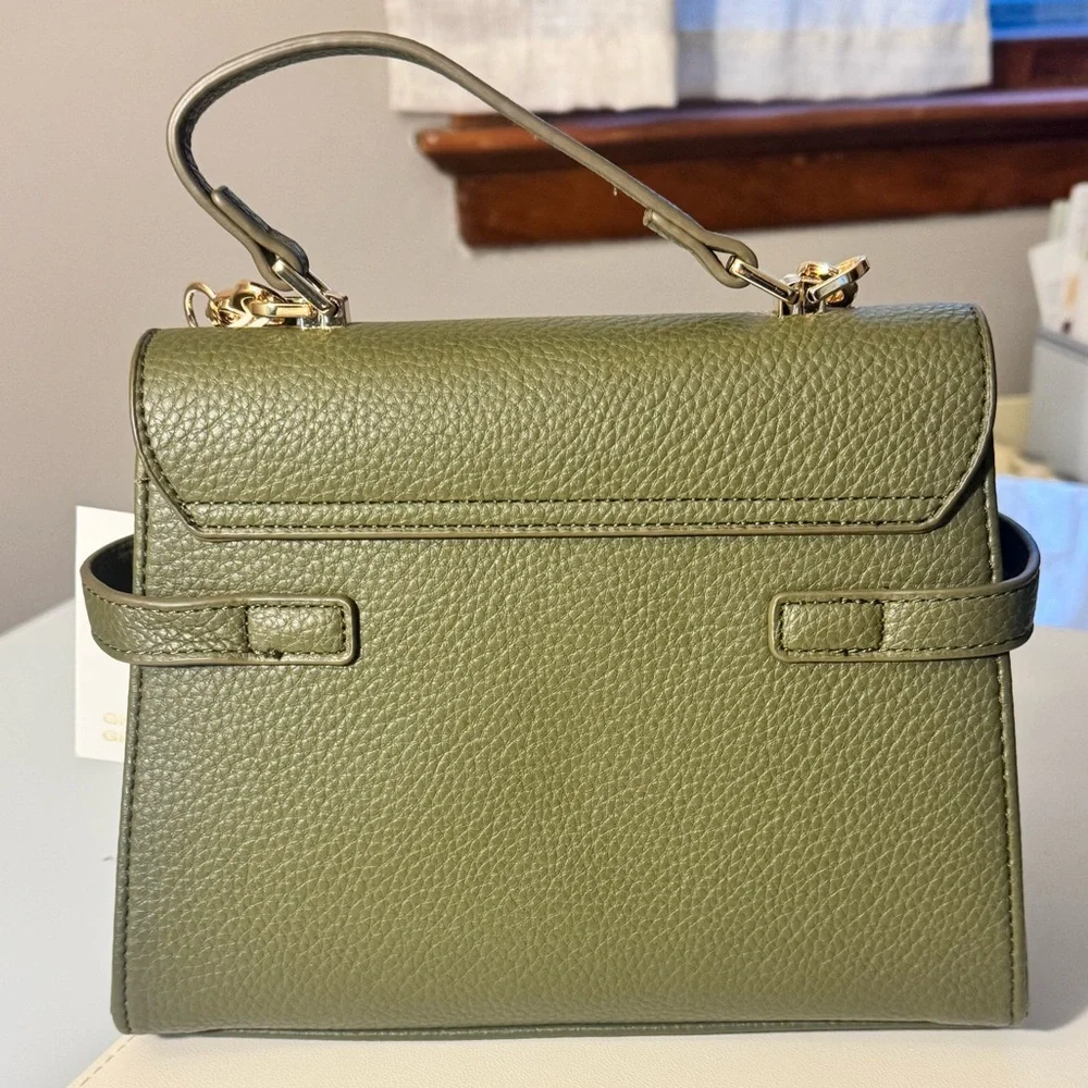Ello Structured Olive Green Satchel with Gold-Tone Lock and Hardware. - Picture 3 of 8